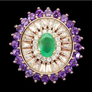 Statement Emerald Ring, Estate Gemstone Ring, Cocktail Vintage Ring, Bling Ring